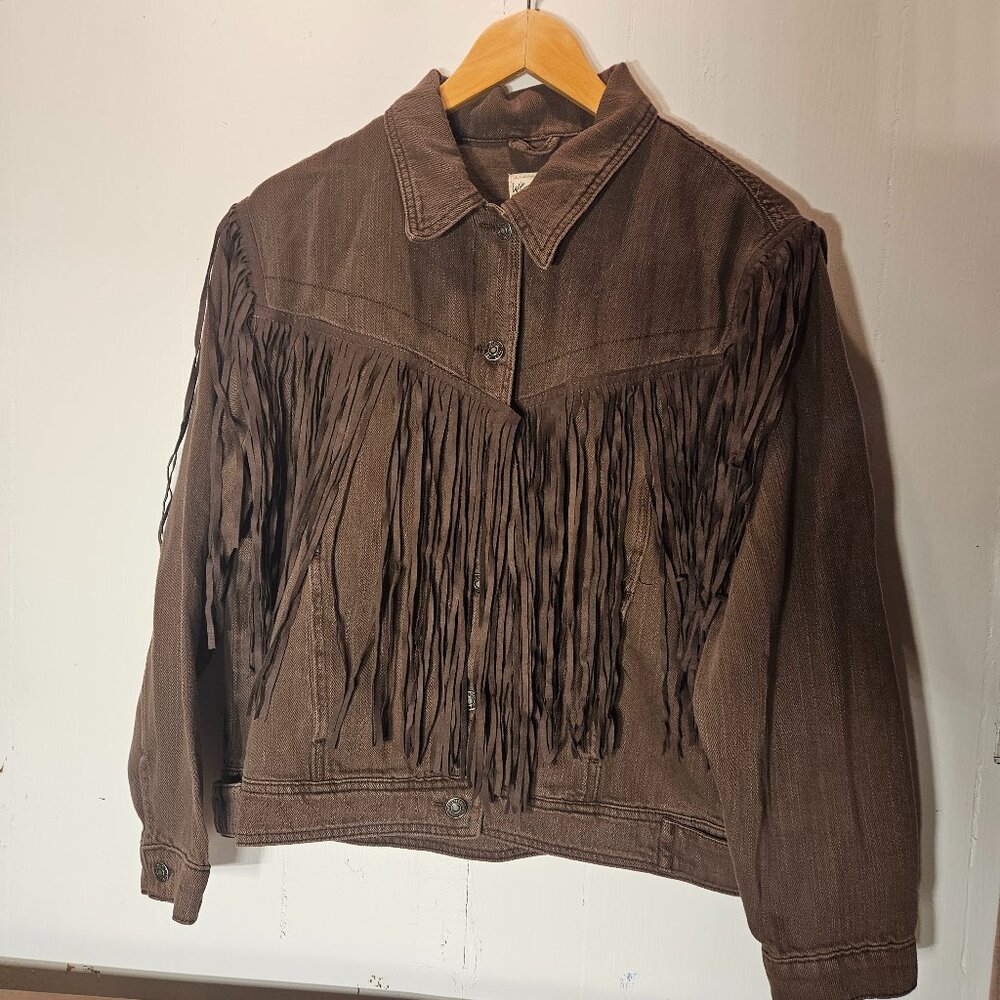 After Hours Fringe Denim Jacket size small brown